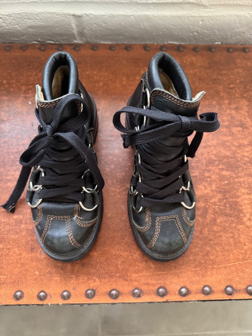 Vintage GBX Black Leather Ring Harness Combat Boots Y2K Grunge Size 6 - Picture 2 of 12